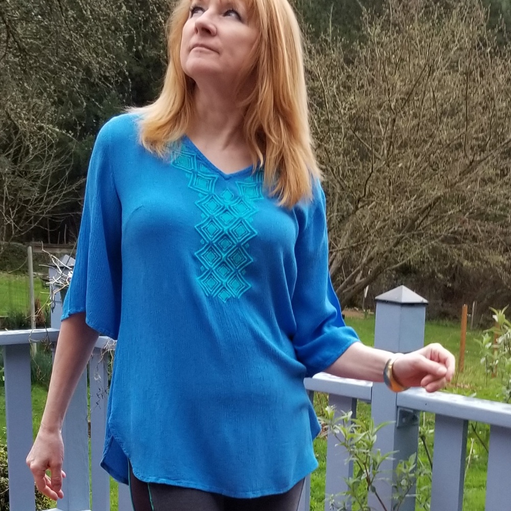 LILY PULITZER Blue Embroidered Tunic Sz S/P